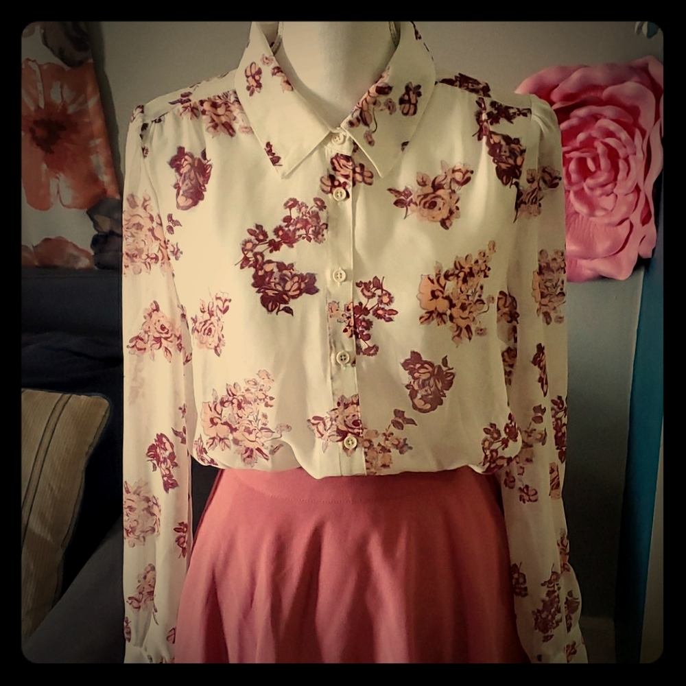 Vintage inspired sheer floral button up